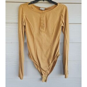 Free People Intimately Sloane Henley Thermal Bodysuit In Amber Yellow Size S